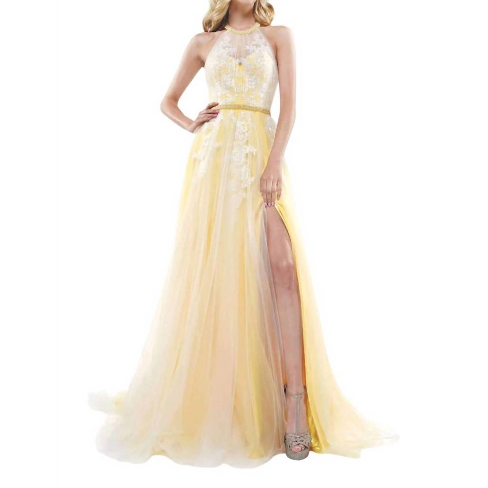 NEW COLORS DRESS halter tulle gown in yellow